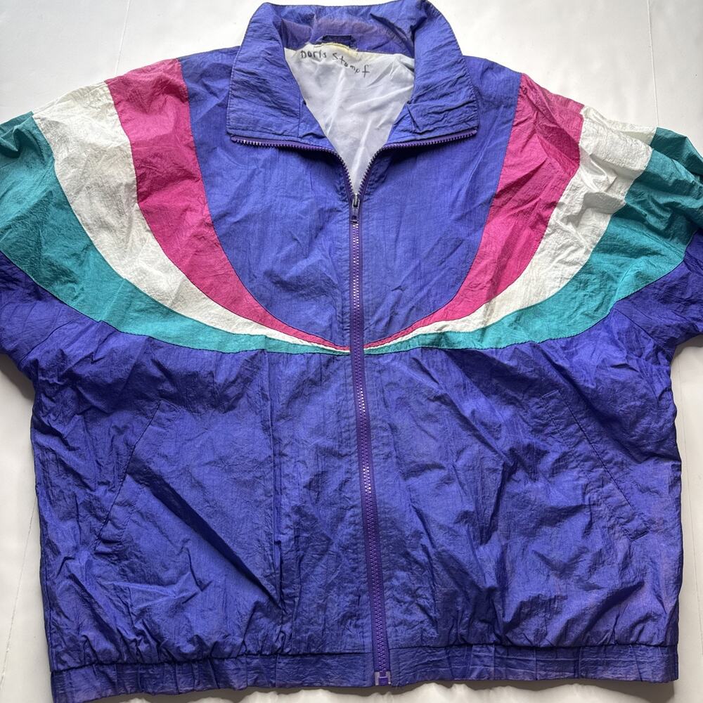 Neon Colorblock Jacket Adult Sz L/XL? Track 90s Windbreaker Retro Purple Zip
